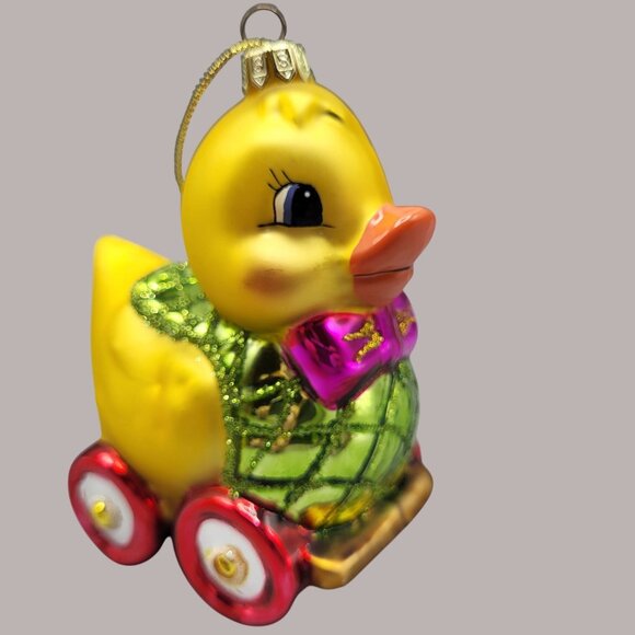 Holiday Duck Pull Toy Glass Ornament Christmas Tree Home Decor - Picture 6 of 15